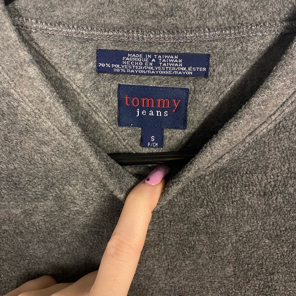 Tommy Jeans Gray Fleece Pullover Top with Trim - Women's Small - Picture 3 of 7